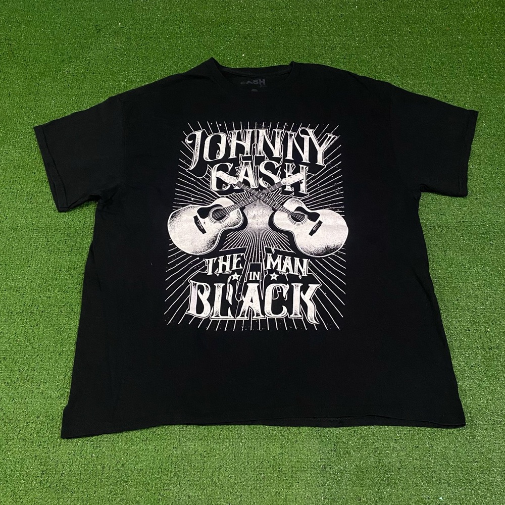 Johnny Cash The Man in Black Band Tee Black XL Crossed Guitars Graphic Logo